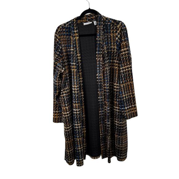 Susan Graver Liquid Knit Long Line Cardigan Sweater Houndstooth Womens Plus 1x - Picture 1 of 6
